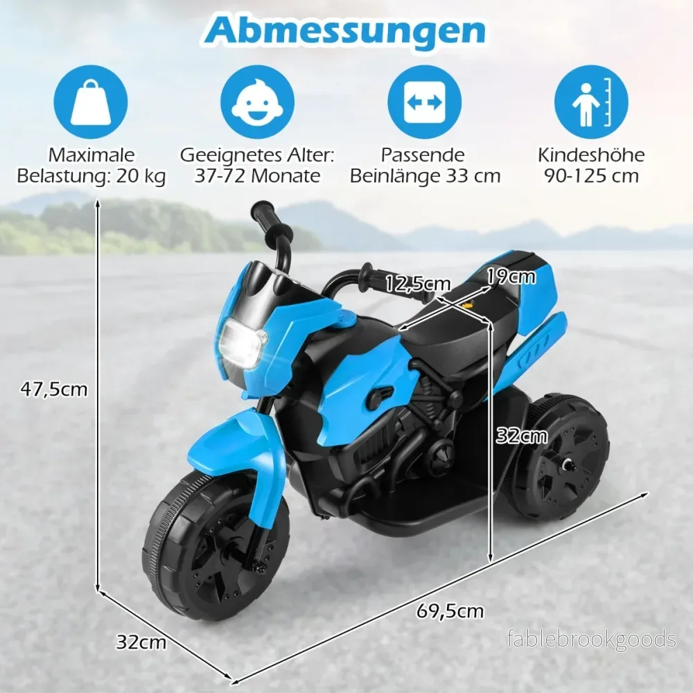 6V – Barnmotorcykel Hjul Elektro Med LED Scheinwerfer Fotpedal Batteridriven Lekfordon – 3 – Mörkblå - Bild 2