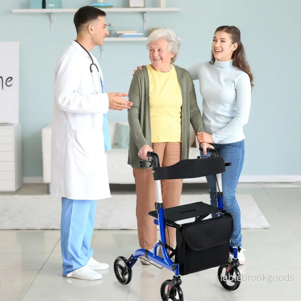 i – vilstol och reserullator med säte väska käpphållare bromsar Walking Aid Blue – 2 1 2 – Blå - Bild 3