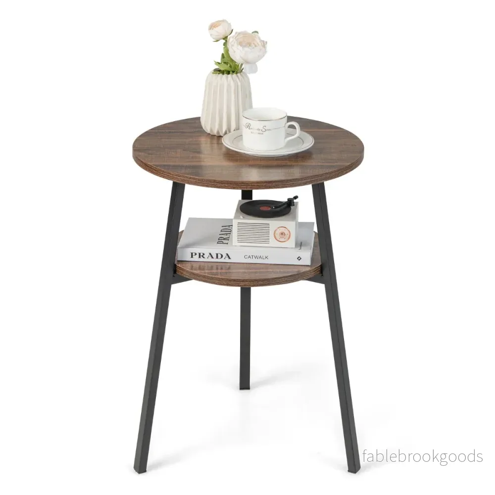 våningar – sidobord runt sängbord med metallram Vintage – 2 39 x 39 x 55 cm – Brun