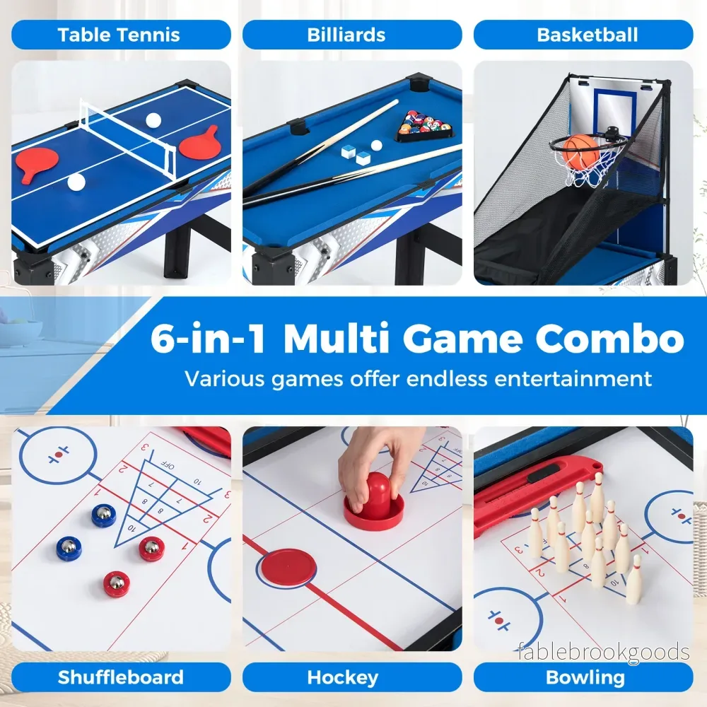 6‑i‑1 – spelbord för barn och vuxna, multifunktionsbord med basket, biljard airhockey - Bild 3