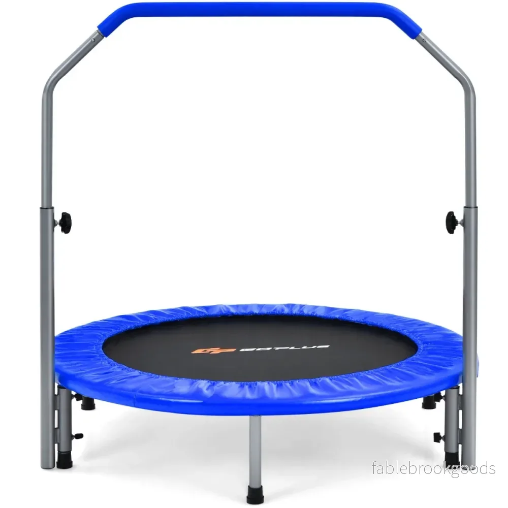 Hopfällbar – ministudsmatta fitnessstudsmatta med höjdjusterbart handtag + – Ø 101 cm – Blå