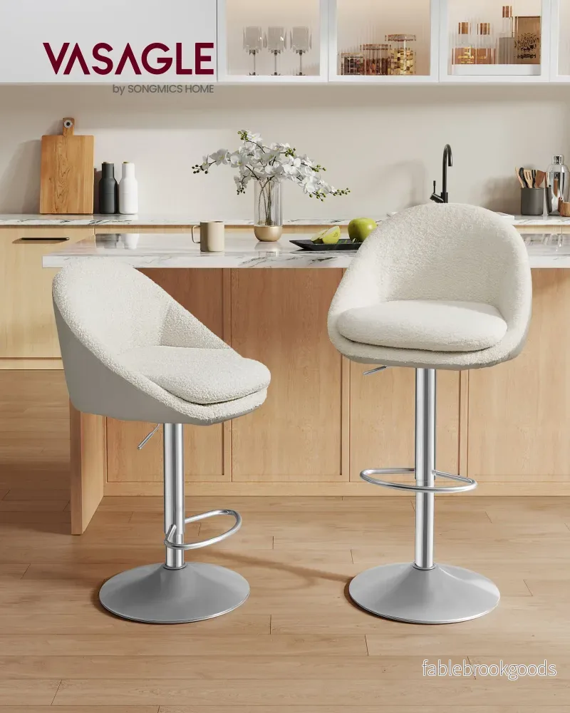 Barstol Set om 2 - Höjdjusterbar - Krämvit-Silvergrå - Bild 2