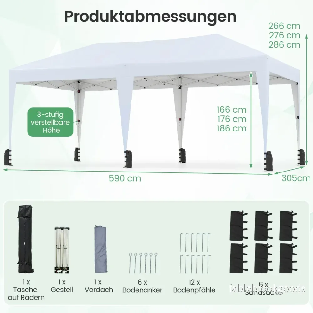 Pop – up Faltpaviljong med transportväska på hjul och UV skydd 50+ partytält – 3 x 6 m – Vit - Bild 2