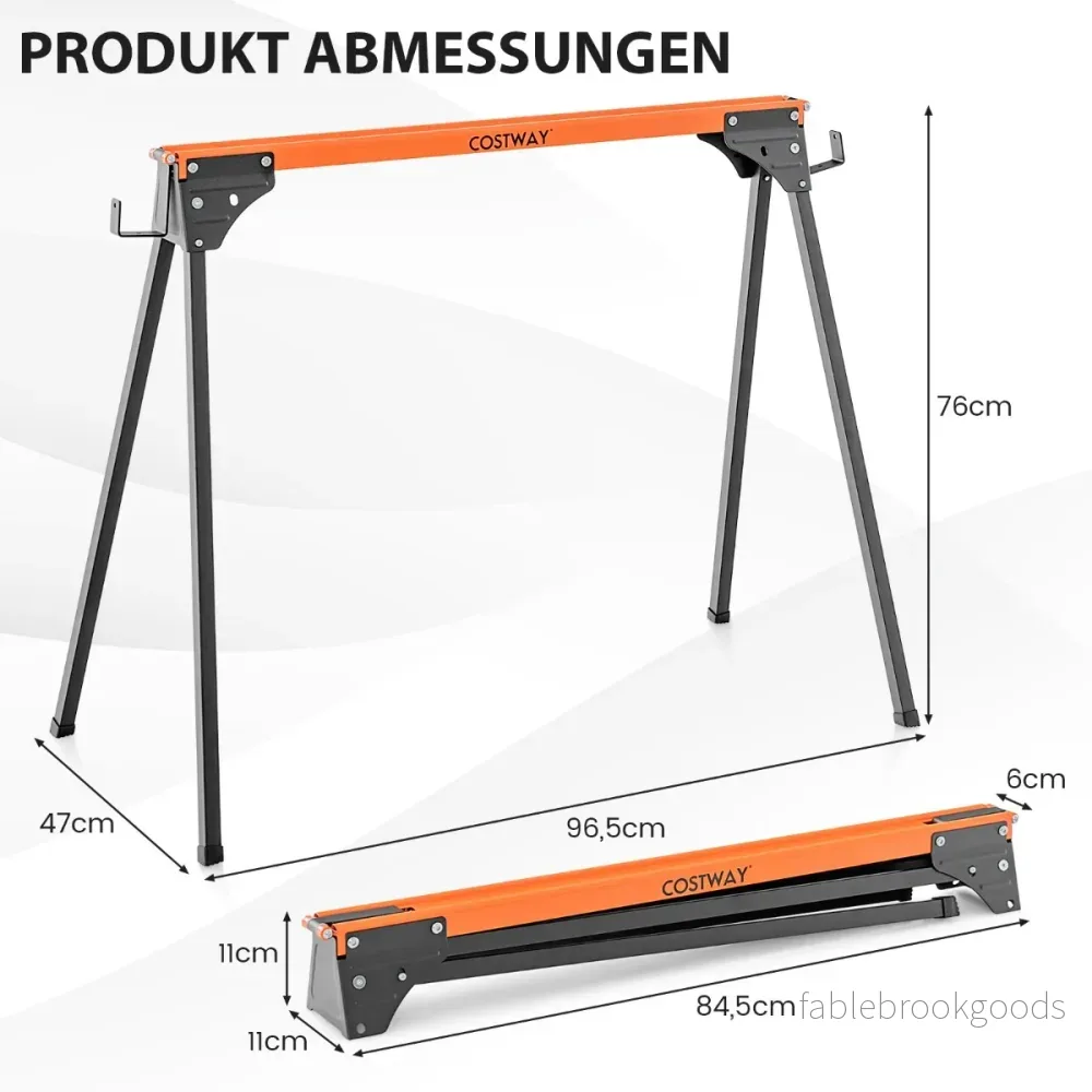 såghäst – arbetsbock hopfällbar ställningsbock upp till lastkapacitet – 2 x 500 kg 96,5 x 47 x 76 cm – Orange - Bild 2