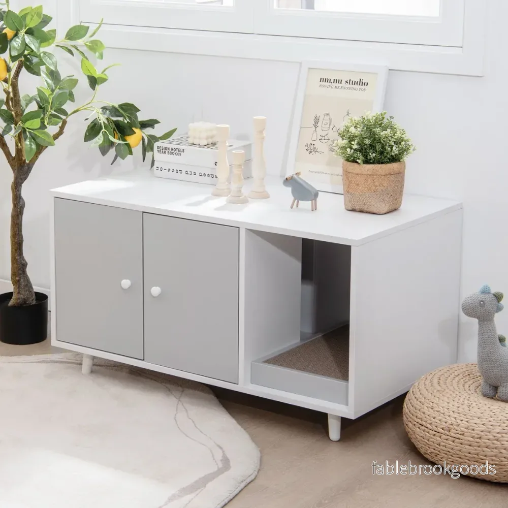 i – sidobord och kattskåp med skrapbräda Kattlåda Soffbord – 2 1 90 x 50 x 50 cm – Grå