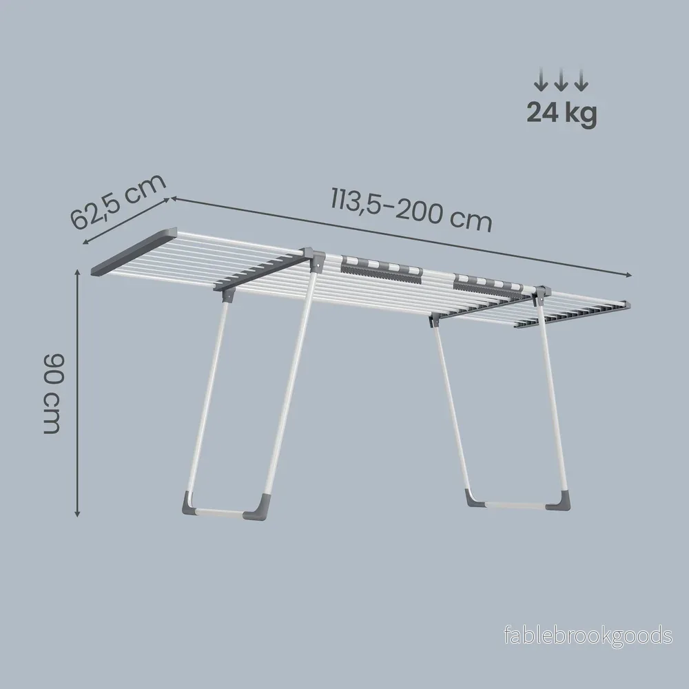 Wasdroogrek - 62,5 x (113,5-200) x 90 cm - 22 m² droogoppervlak - uitschuifbare zijvleugels - opvouwbaar - wit-grijs - maximale draagkracht 24 kg - Bild 3