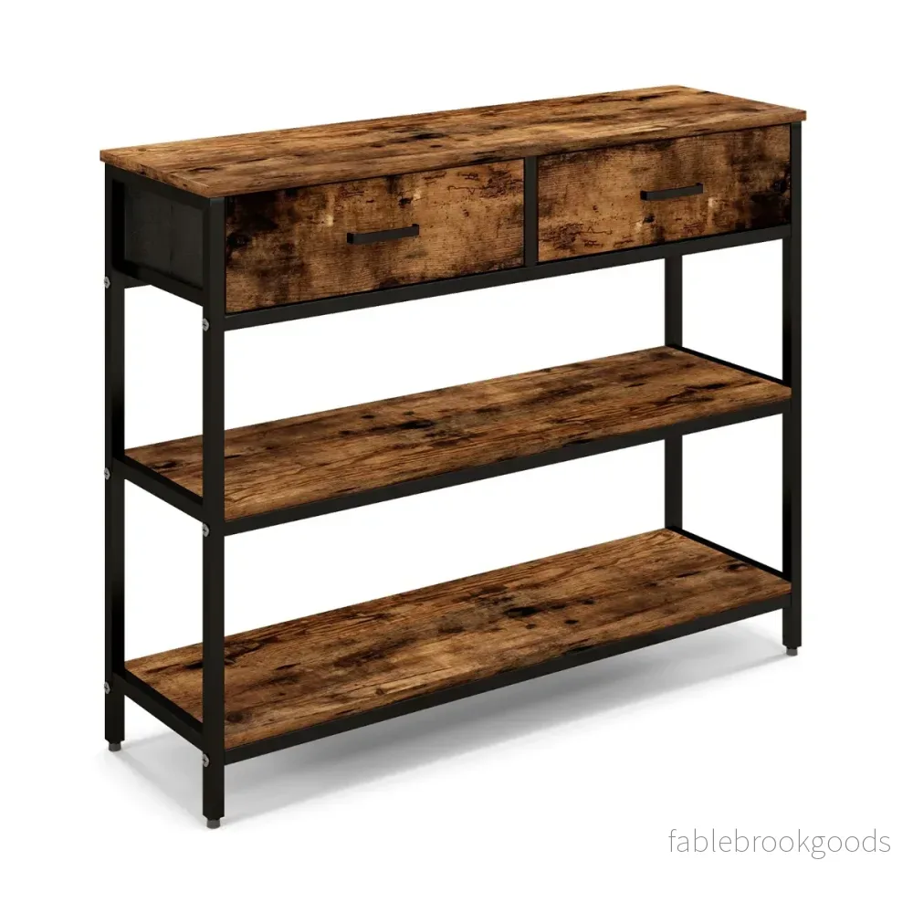 Konsolbord – med tyglådor våningar Sidobord – 2 3 100 cm – Rustik brun