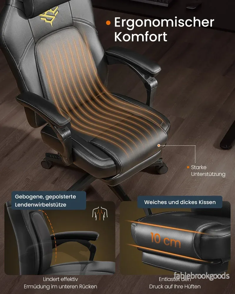 Höjdjusterbar gamingstol med fotstöd – bläcksvart - Bild 3