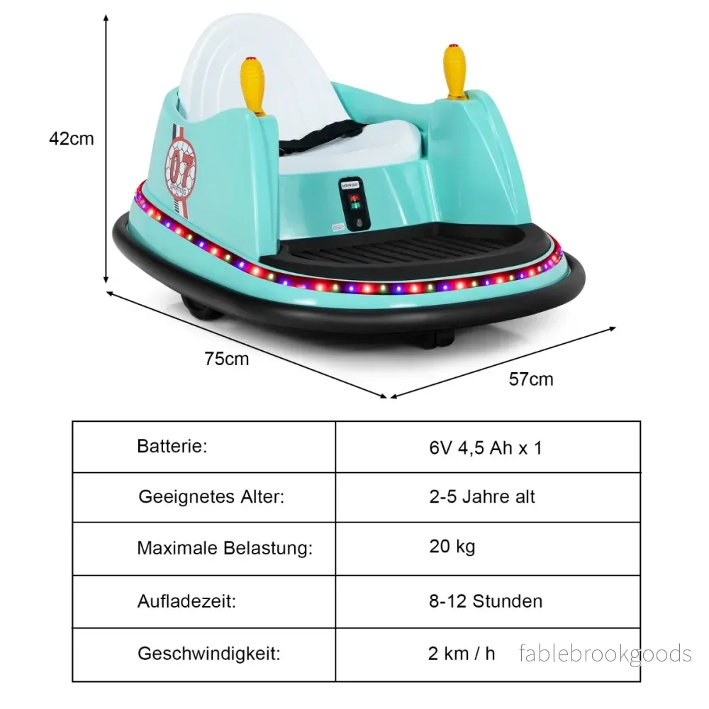6V – åkbar bil med färgglada lampor, fjärrkontroll och graders rotation Bumper Car – 360 – Grön - Bild 2