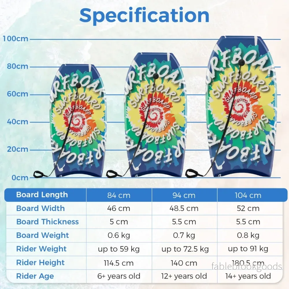 Lång – bodyboard för barn med EPS kärna, XPE topp, HDPE underdel och virvelmönster, surfbräda – 94 cm – Blå - Bild 2