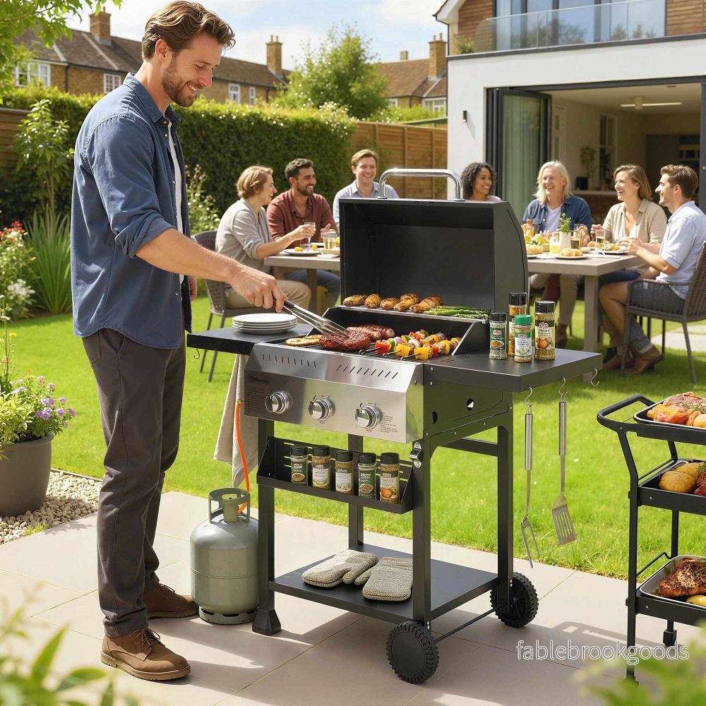 Gasgrill 9kW, 3 brännare, rostfritt stål, fällbara hyllor - Bild 2