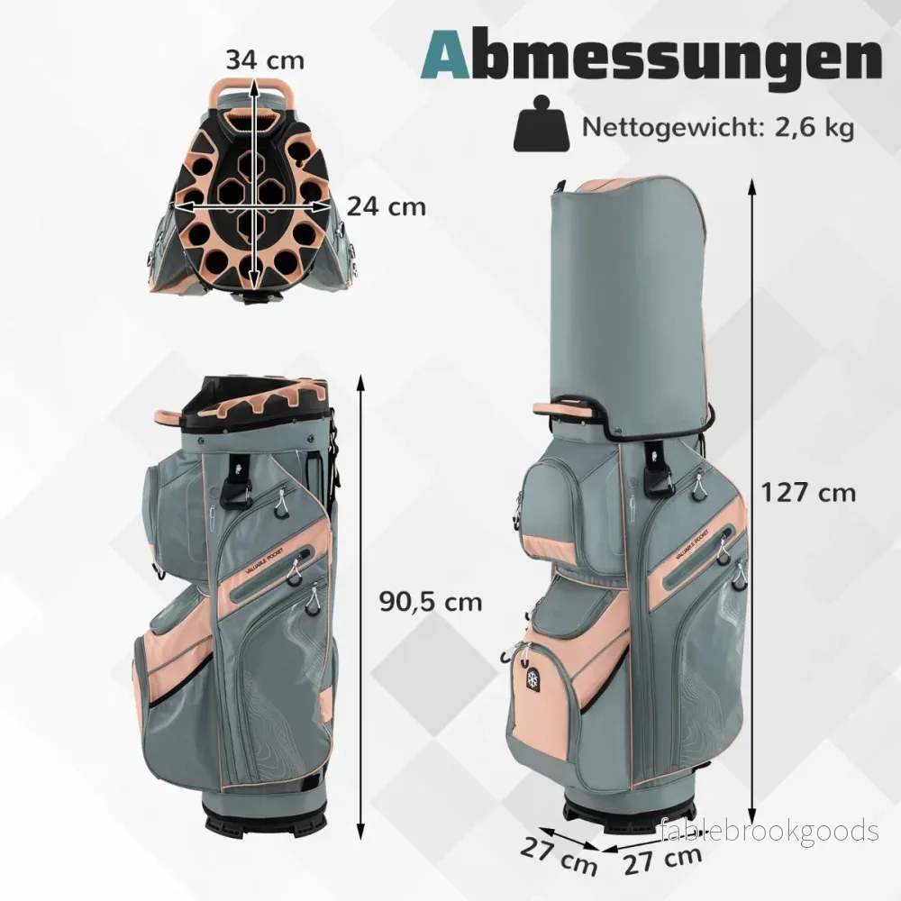 Golfbag – med fack och bärrem regnskydd fickor Lätt golfvagnsbag – 14 11 – Rosa - Bild 2