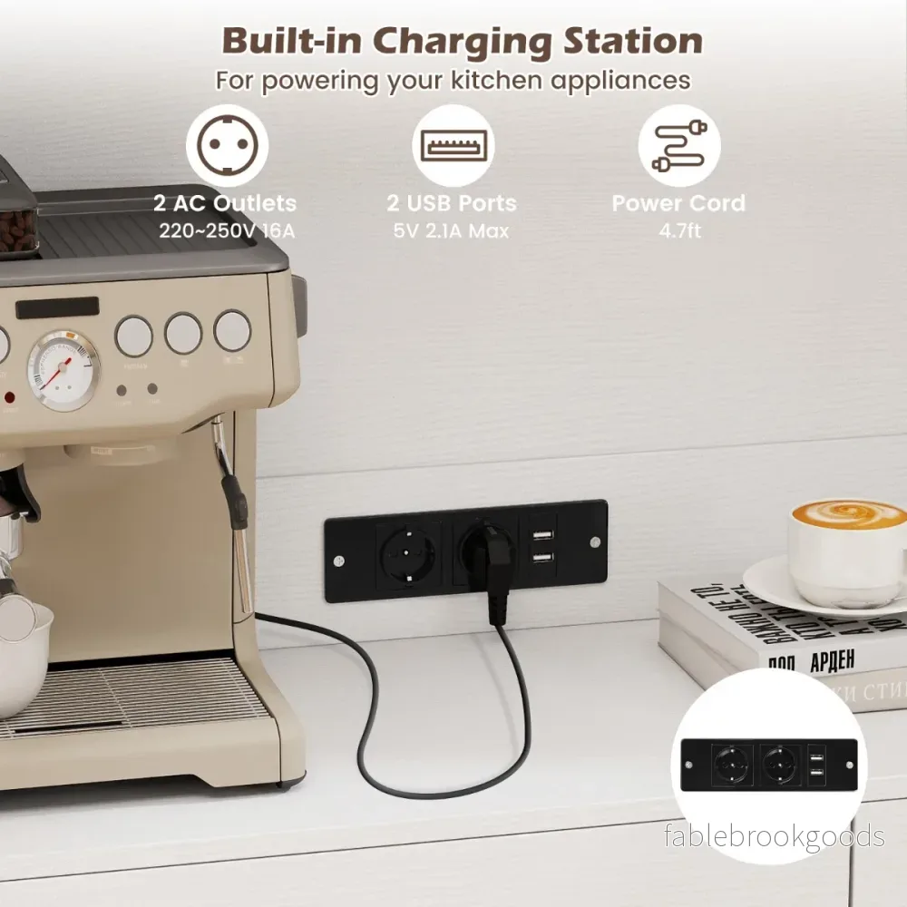 Trä – köksskåp med rattandörrar och uttag USB portar, bufféskåp vitt – 2 2 – Vit - Bild 3