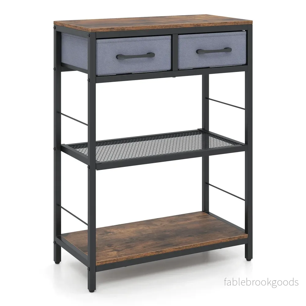 Smal – konsolbord, entrébord med två tygfacklådor och öppna hyllor cm, rustikbrunt – 60 x 30 x 81