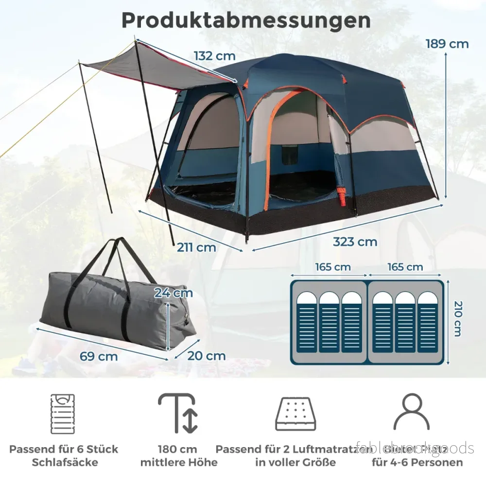 Campingtält – för personer med rumsavdelare och regnskydd – 6 2 – Blå - Bild 2