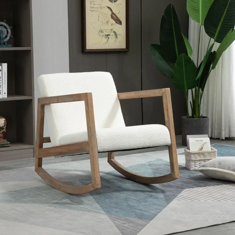 Cream White Rubberwood gungstol – vadderad komfort - Bild 2