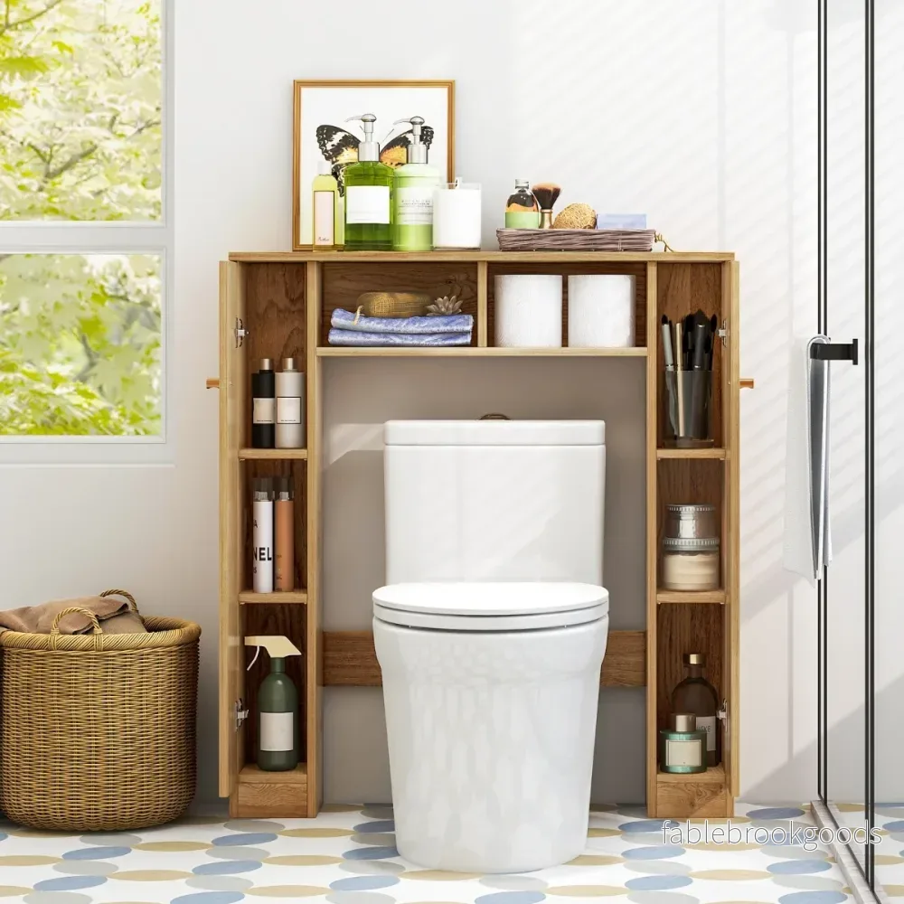 Toalettskåp – med öppna fack och justerbara hyllor Badrumsskåp Natural – 2 4 – Natur - Bild 2