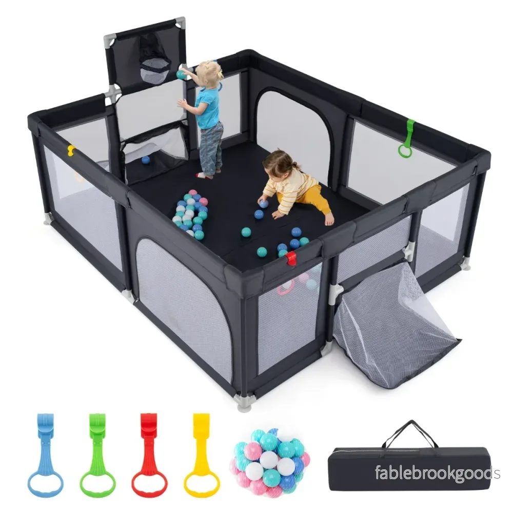Babygaller – med basketkorg Fotbollsmål Fällbart för småbarn dragkedjedörr – 188 x 157 cm – Mörkgrå