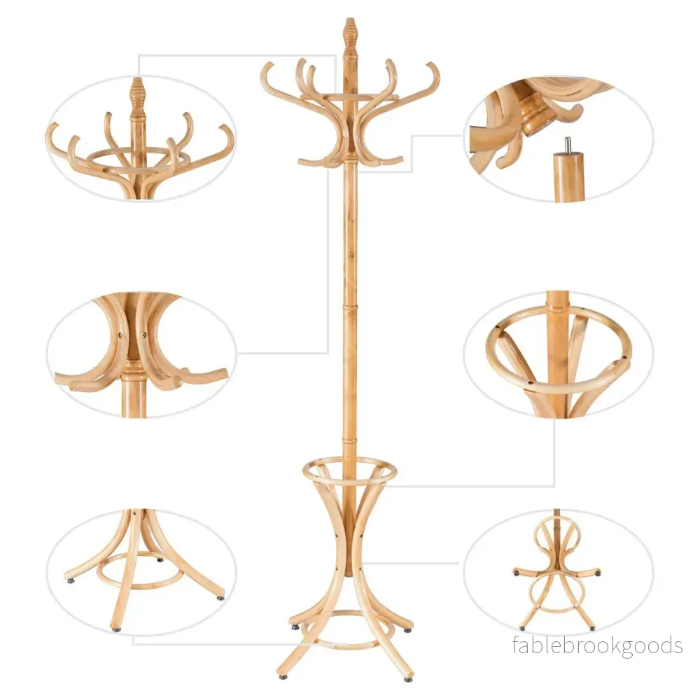 Klädställ – Jacketställ med paraplyställ klädkrokar Naturlig – 12 – Natur - Bild 3