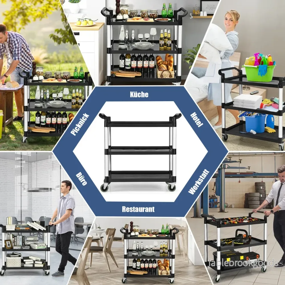 Robust – vånings servicevagn med humaniserade handtag, gott om förvaringsutrymme och flexibla hjul bromssystem – 3 – Svart och silver - Bild 3