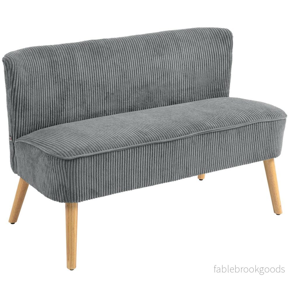 2-sits grå manchestersoffa, träben, vadderad klädsel 2-sits grå manchestersoffa, träben, vadderad klädsel