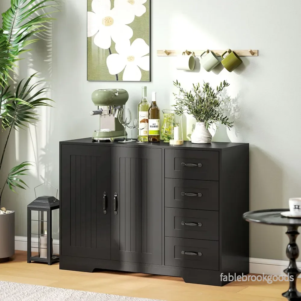 Skänk, modern stil, 4 lådor, 1 skåp, svart - Bild 2