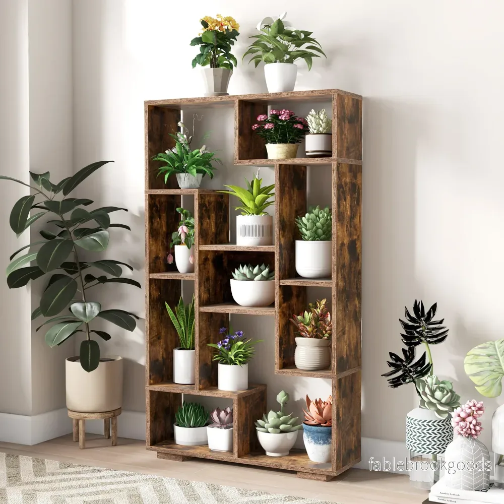 Modernt – bokhylla med öppna hyllor och tippskydd Geometrisk multifunktionell – Brun - Bild 3