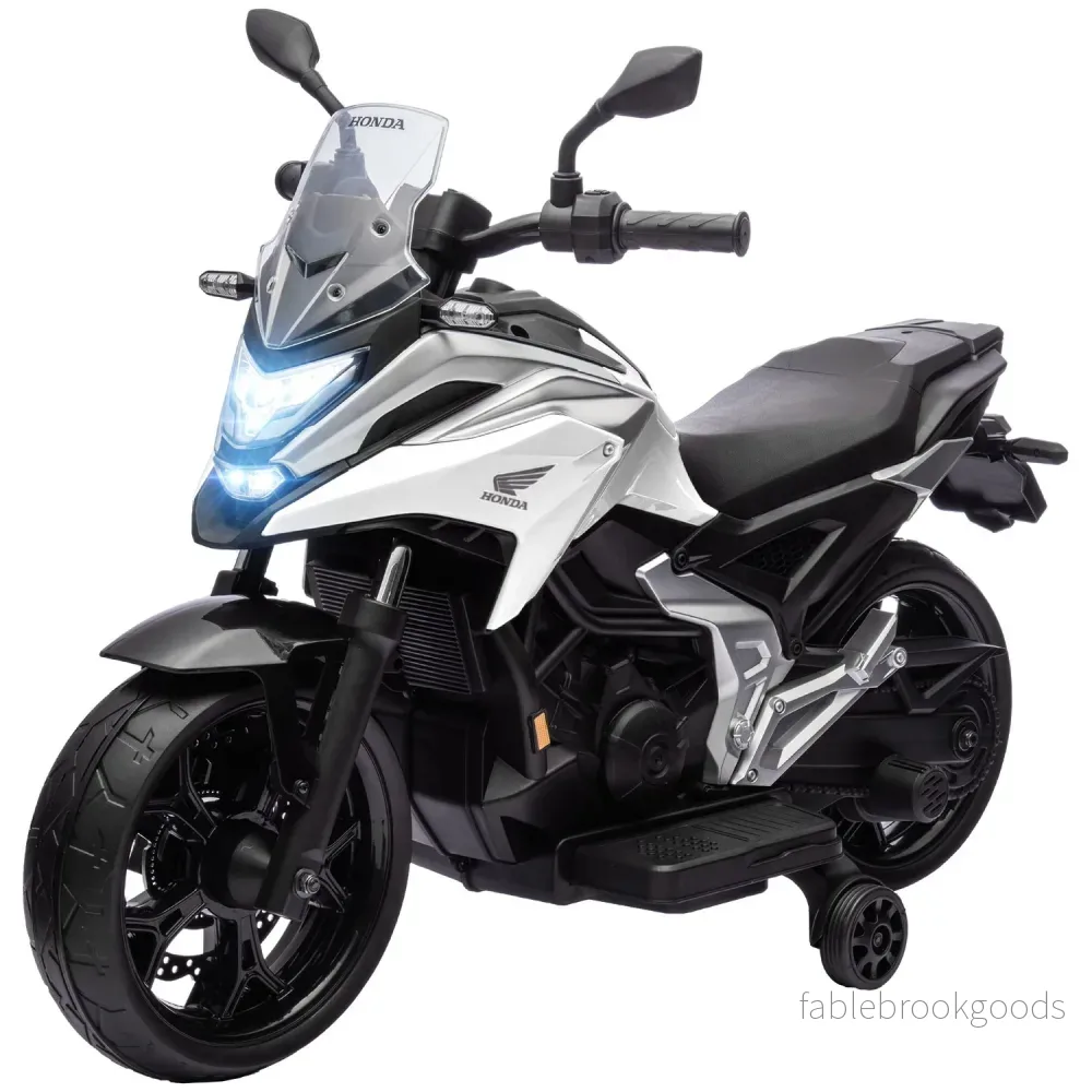 Barns 12V elmotorcykel, USB, LED, Vit