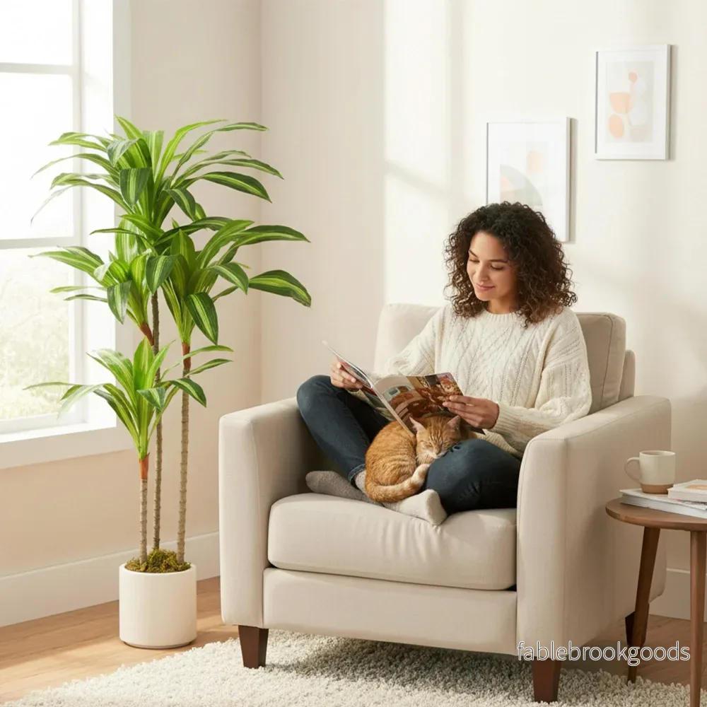Konstgjord dracaena 120 cm, flexibla stammar, vit kruka - Bild 2