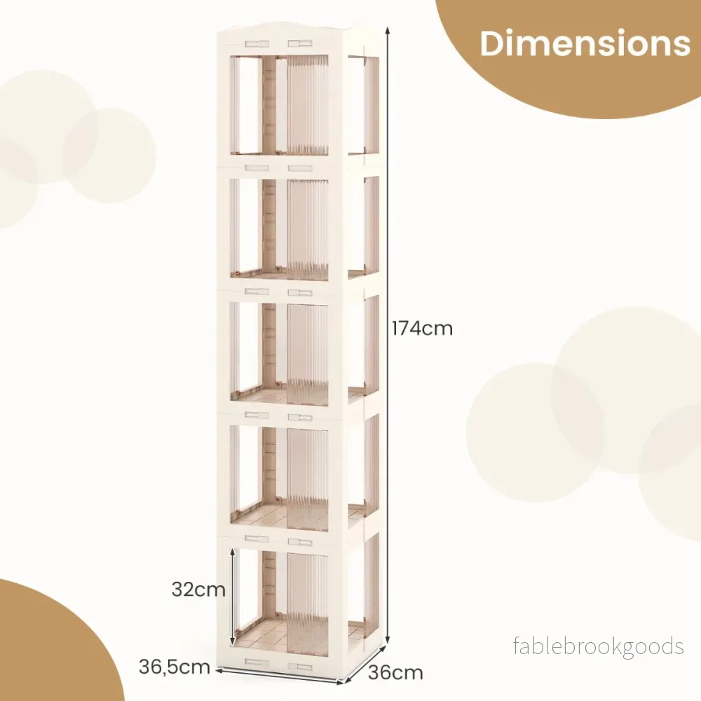 360° – Svängbar Bokhylla Ihopfällbar Ställhylla Transparent Kontorshylla – 36.5 x 36 x 174 cm – Vit - Bild 2