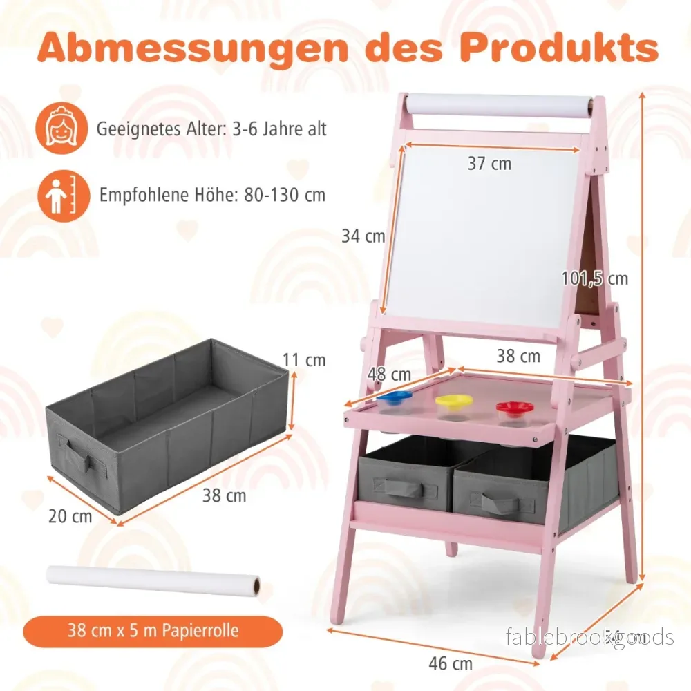i – Barn Tafel med Pappersrulle och magnetisk Kritta Whiteboard Dubbelsidig – 3 1 – Rosa - Bild 2