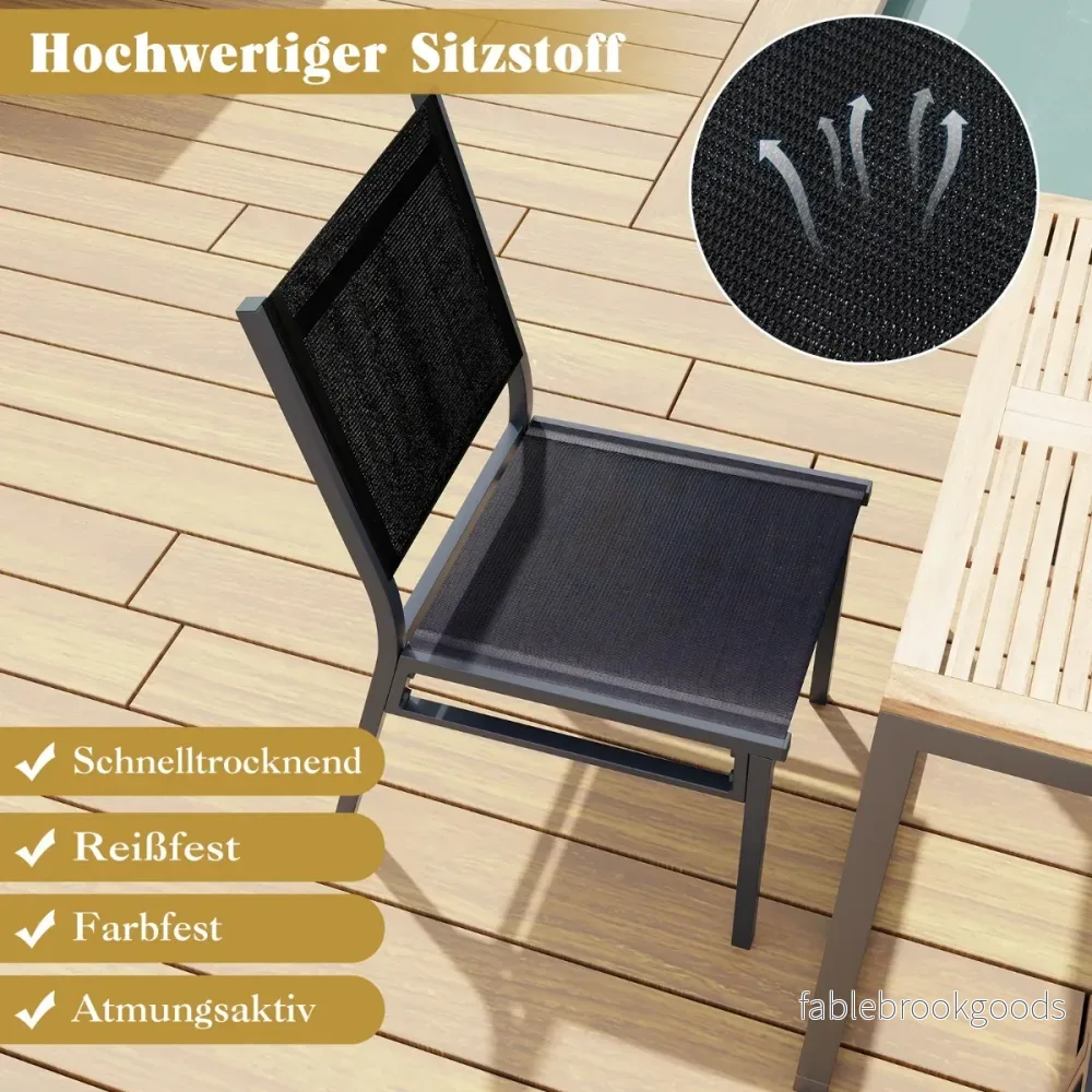 Set – med trädgårdsstolar väderbeständiga uteplatsstolar i aluminium ventilerande sits och ryggstöd – 2 60 x 45 x 87 cm – Svart