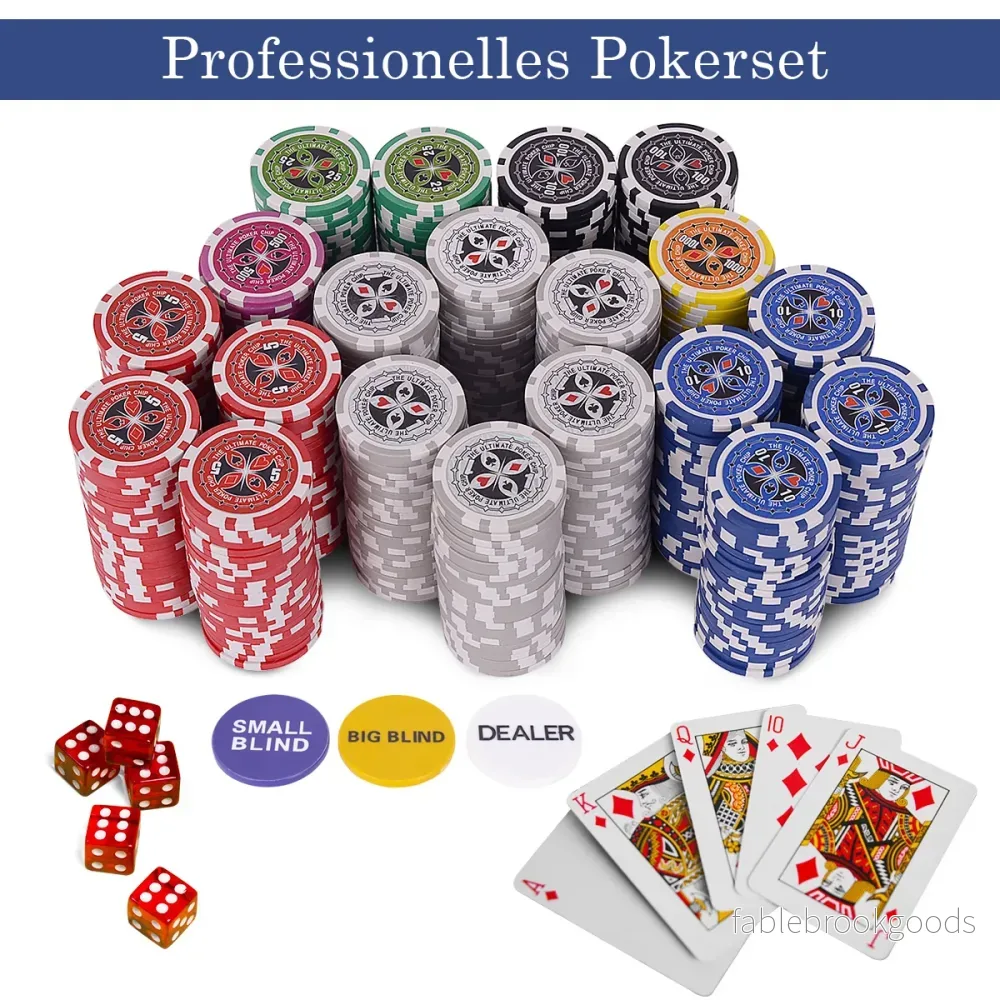 delade – Casino Poker Set med marker och spelkort tärningar dealer bordsduk – 500 – Silver - Bild 3