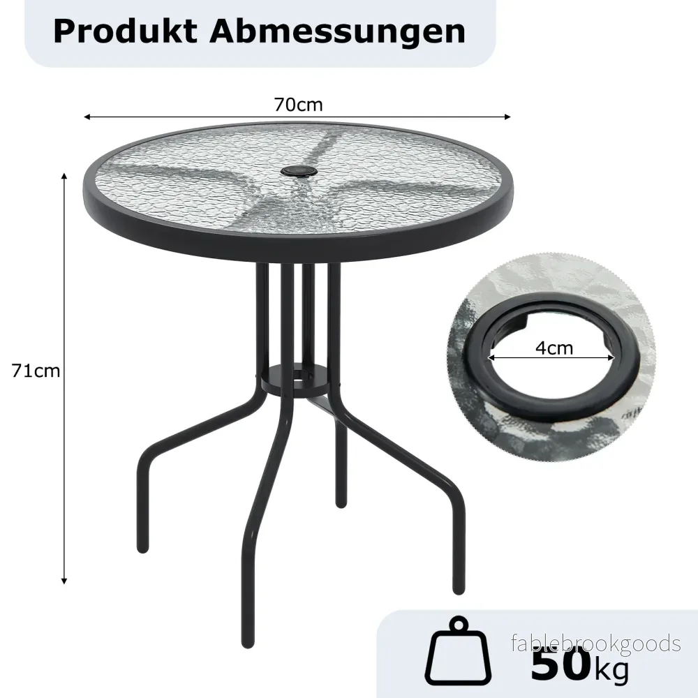Trädgårdsbord – med parasollhål Bistråbord bordsskiva av härdat glas – 70 x 70 x 71 cm – Svart - Bild 2