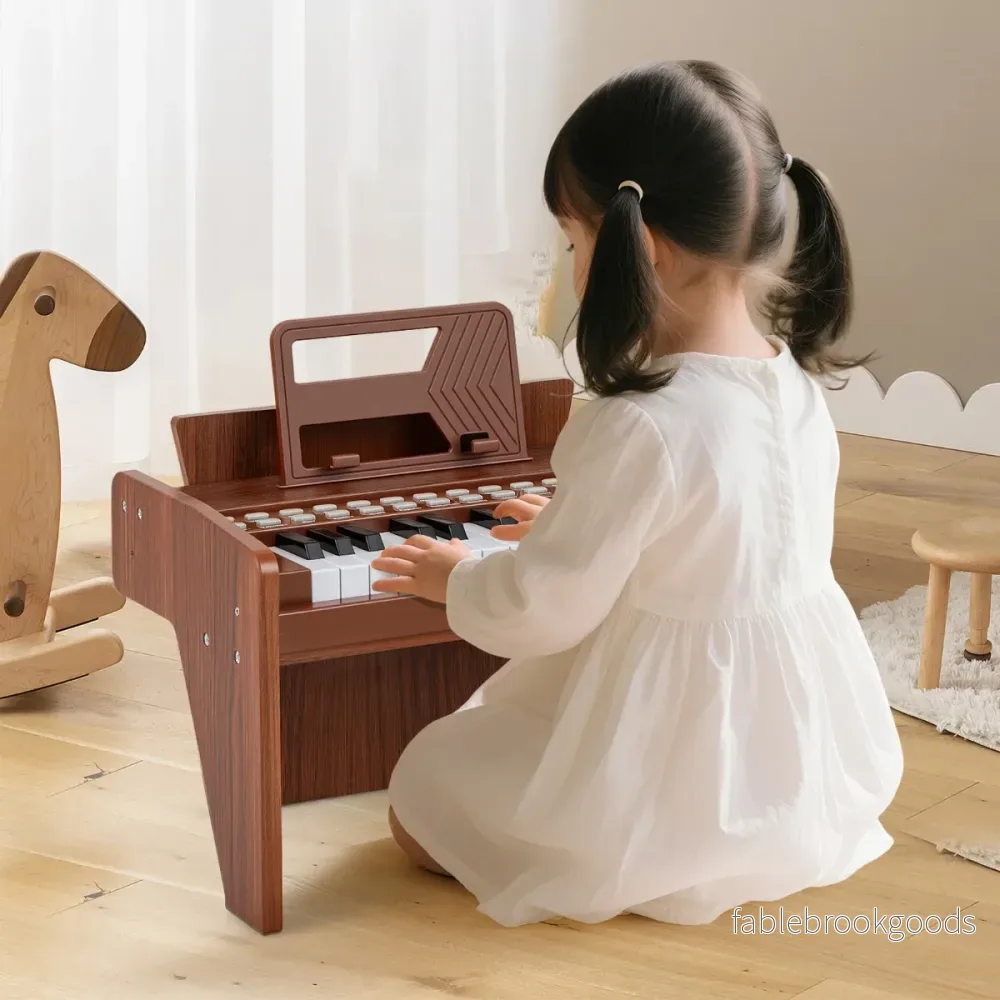 Tangent – Keyboard Barn Mini Digitalt Piano Träleksak med Inställbar Hastighet – 25 – Brun - Bild 3