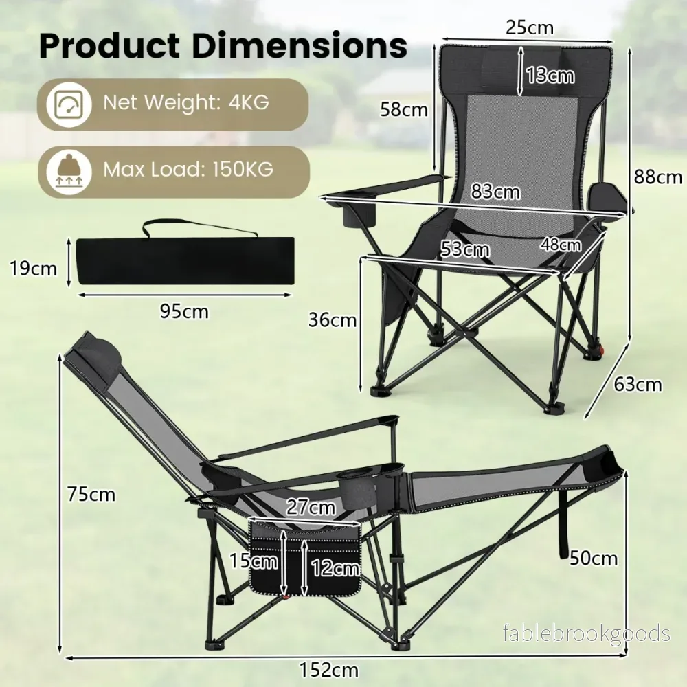 pack – campingstol med avtagbar fotstöd justerbart ryggstöd och nackstöd fiskestol – 2 – Grå - Bild 2