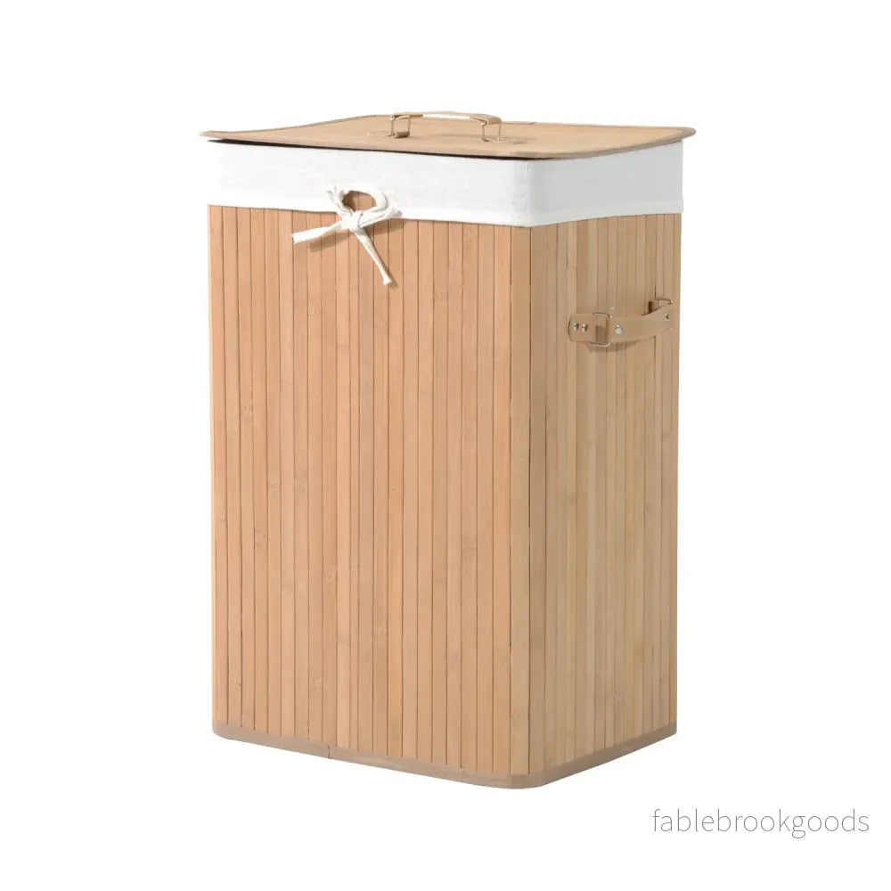 Bambu hopfällbar tvättkorg 72L – Canvaspåse med lock