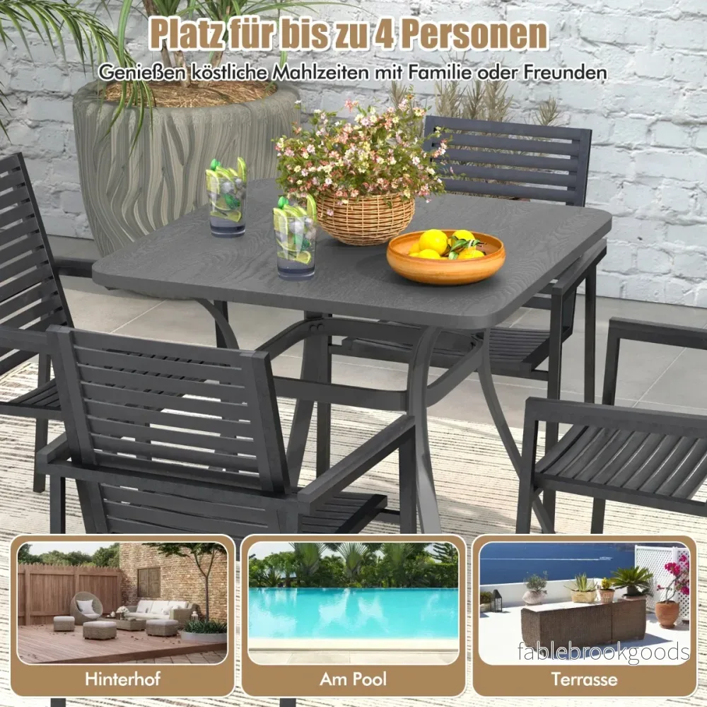 Trädgårdsbord – med bordsskiva i trälook för personer uteplatsbord balkongbord – 4 80 x 80 x 73 cm – Grå - Bild 2