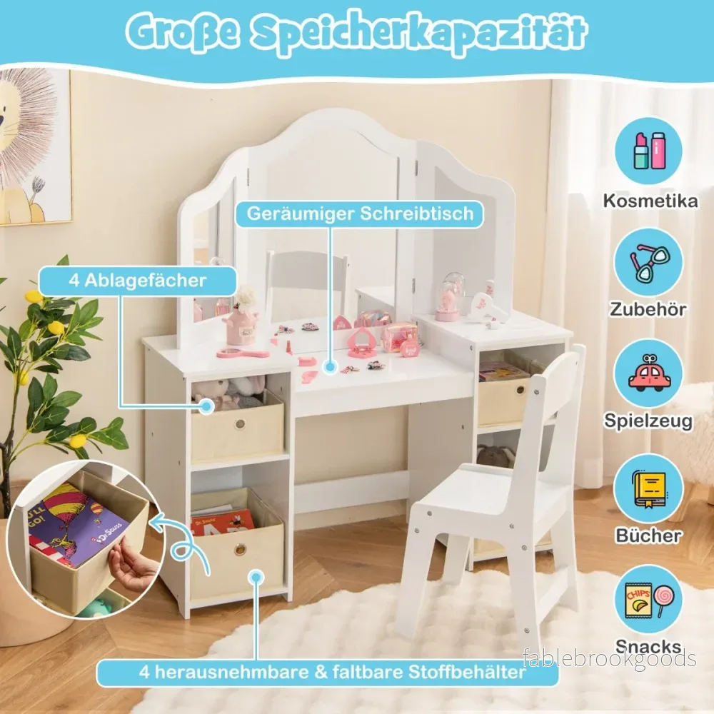 i – sminkbord för barn med avtagbar spegel och förvaringslådor – 2 1 – Vit - Bild 2