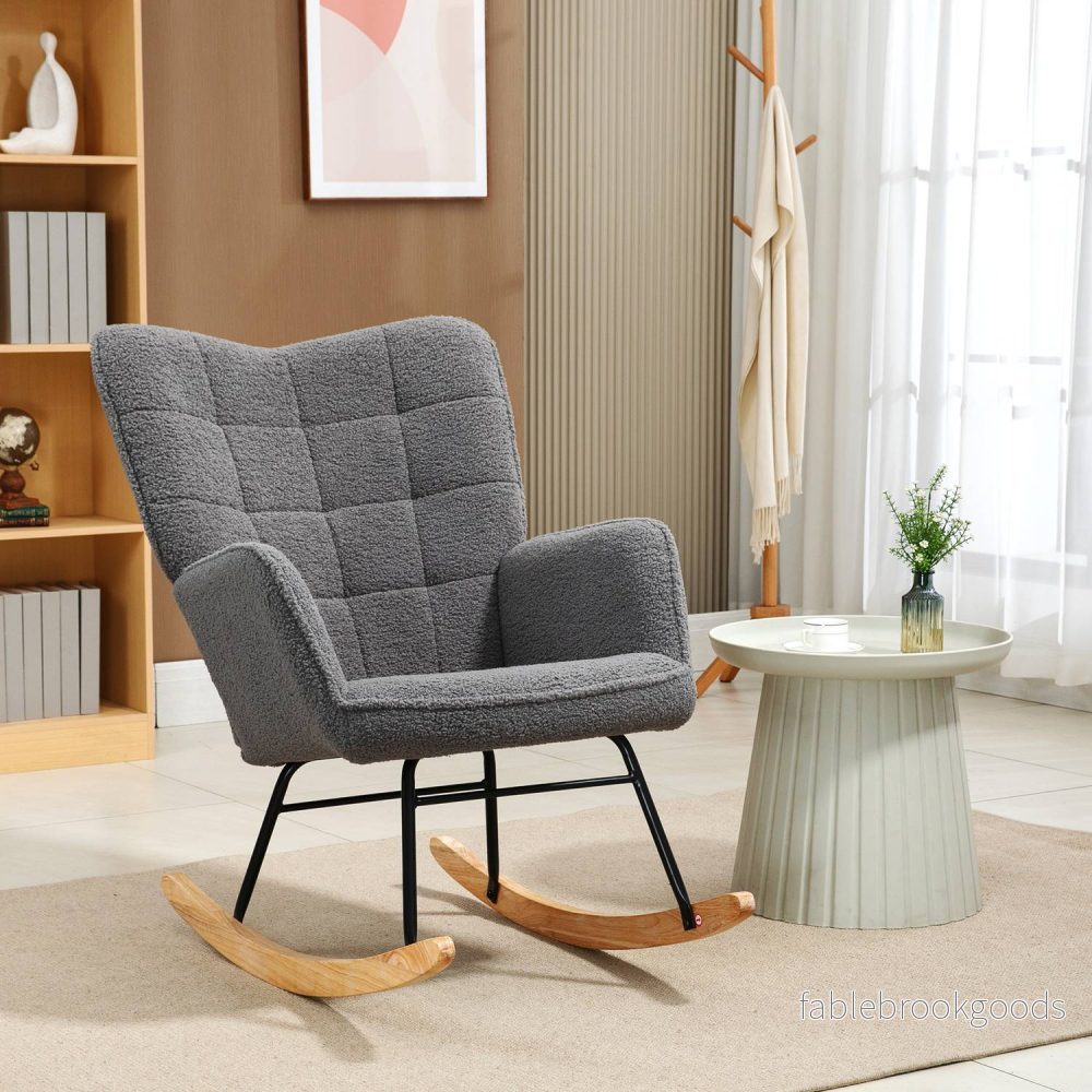 Rocking Accent Chair, mörkgrå berberfleece, 71x92x101 cm - Bild 2