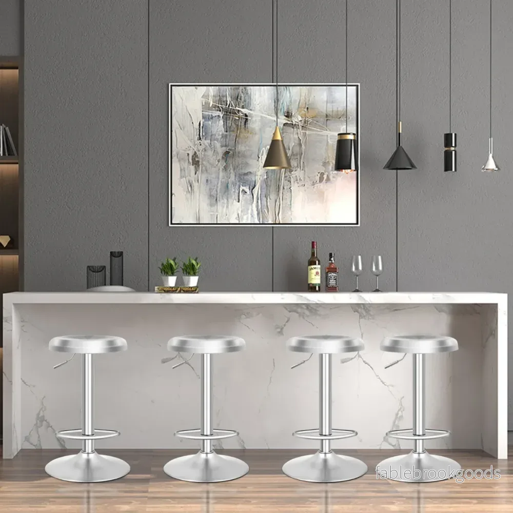 Höjdjusterbar – barstol i rostfritt stål med fotstöd 360° roterande – Silver - Bild 3