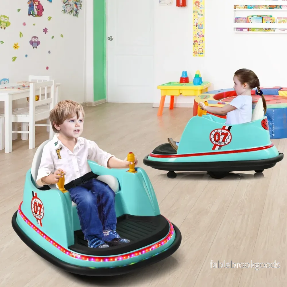 6V – åkbar bil med färgglada lampor, fjärrkontroll och graders rotation Bumper Car – 360 – Grön - Bild 3