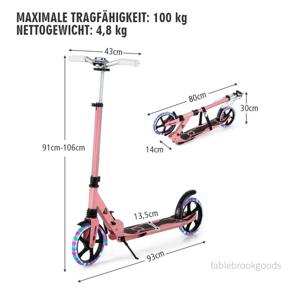 Barns – hopfällbar scooter med belysning, höjdjusterbar bärrem – Rosa - Bild 2