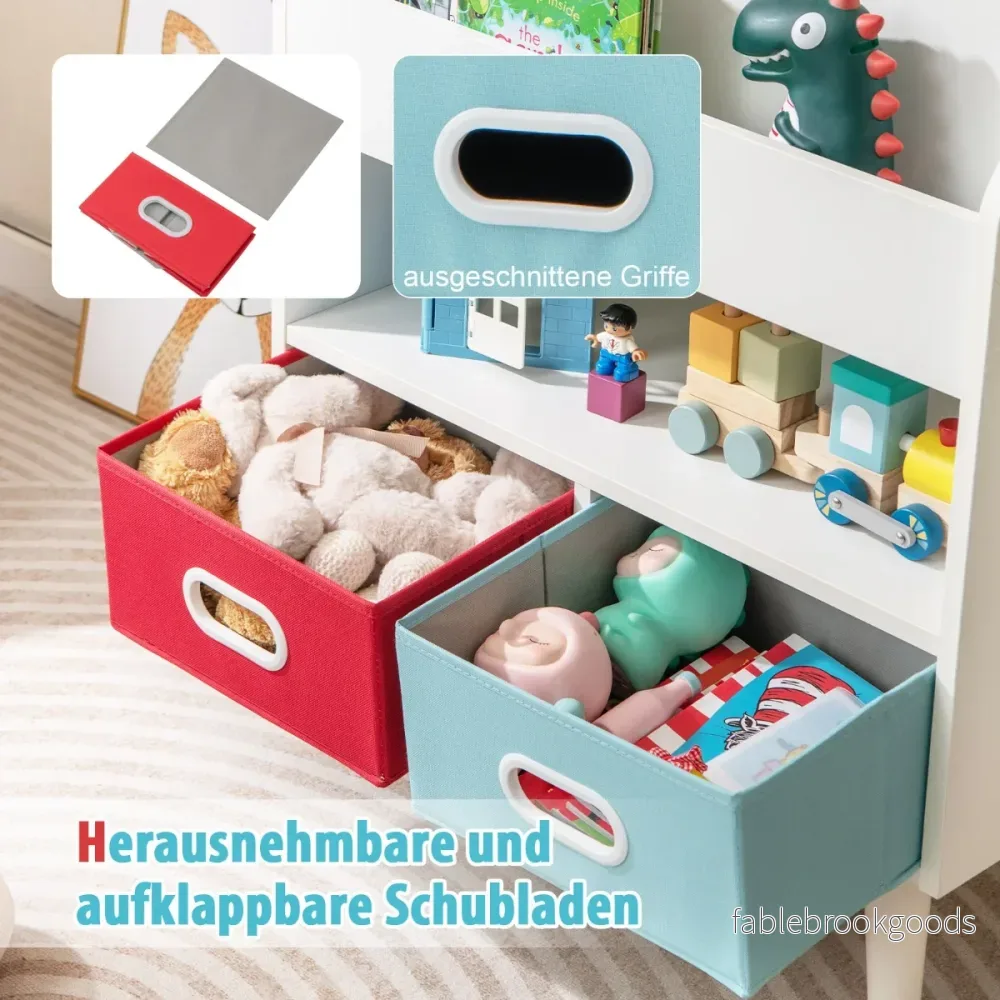 Barnbokhylla – med hyllor och öppet fack tyglådor – 3 2 – Vit - Bild 2