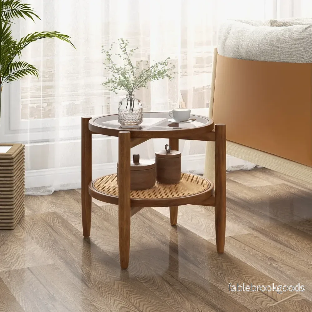 vånings – runt sidobord PE rotting soffbord med härdat glasskiva – 2 – Brun - Bild 2