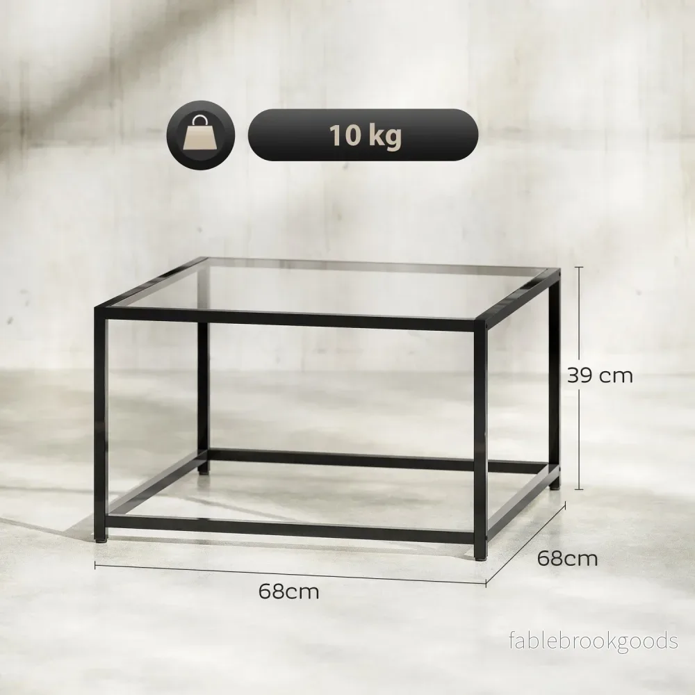 Industriellt soffbord, härdat glas & stål, 68x68 cm - Bild 3