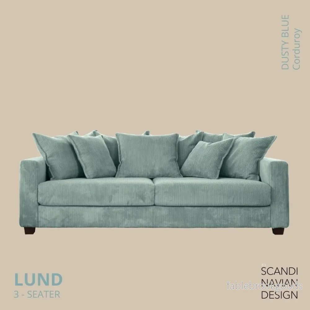 Lund 3-seater Sofa, Dusty Blue Corduroy, removable & washable cover Lund 3-seater Sofa, Dusty Blue Corduroy, removable & washable cover