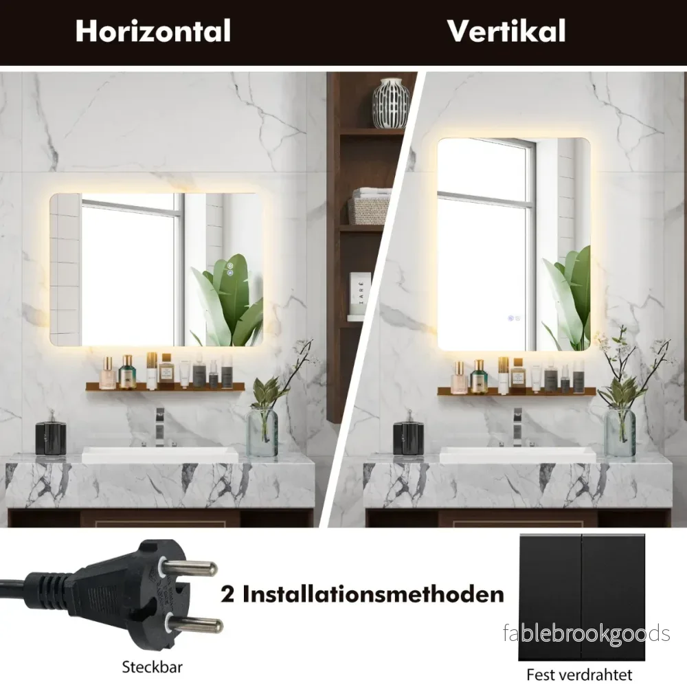 LED badrumsspegel – med belysning och pekknapp minnesfunktion väggspegel – 70 x 50 cm – Silver - Bild 2