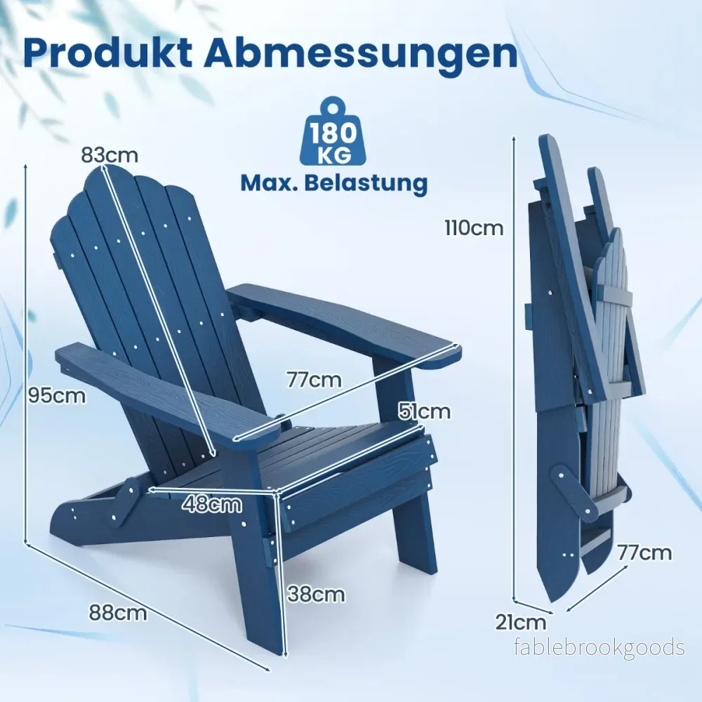 Fällbar – Adirondack stol väderbeständig i plast – Marinblå - Bild 2
