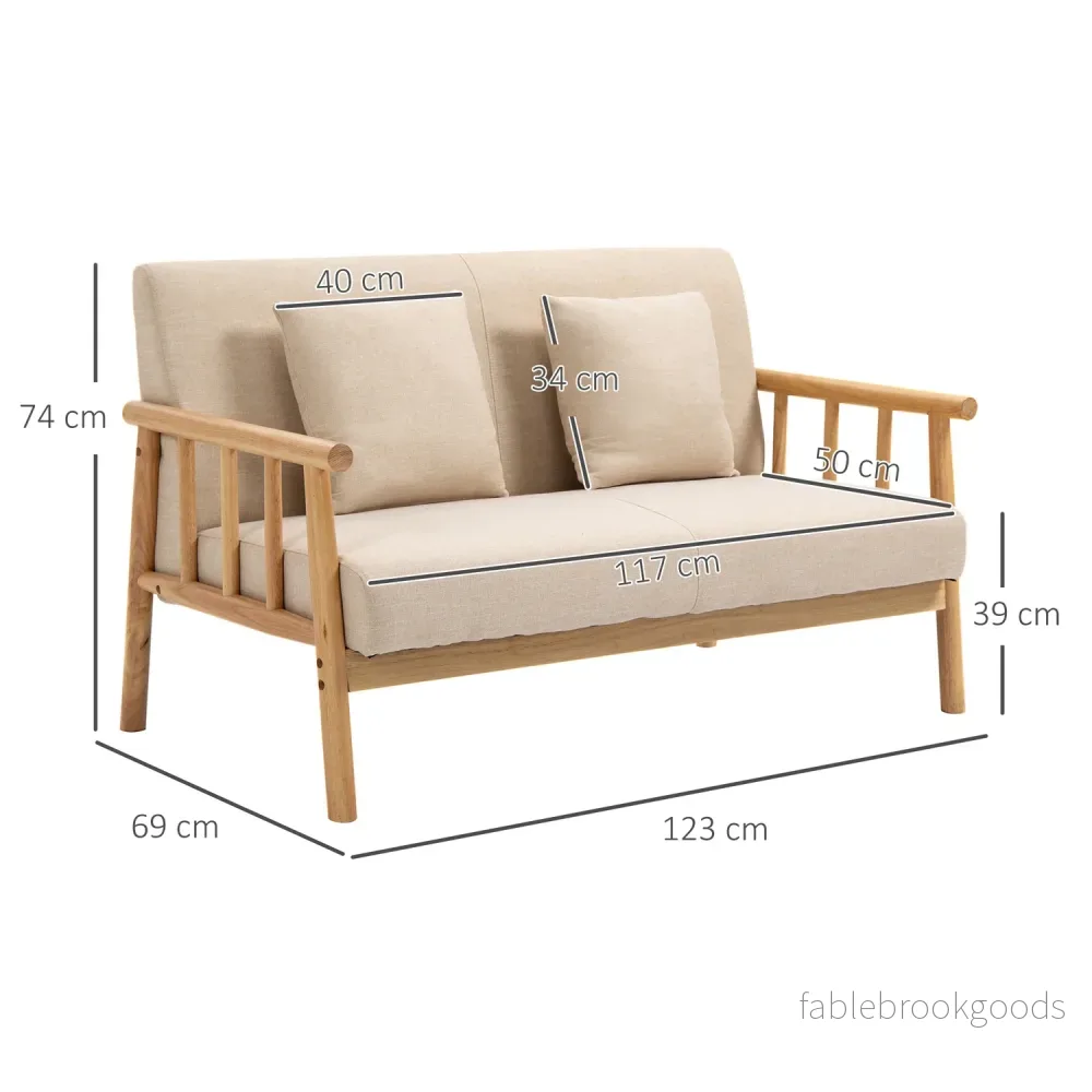 Beige 2-sits soffa med kuddar, linne-look, kompakt - Bild 3
